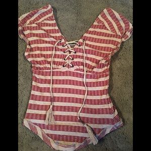NWOT Free People Lace up stripe top